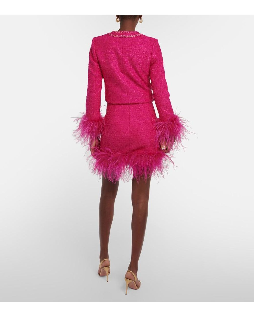 Rebecca Vallance Pink Feather-trimmed Tweed Miniskirt