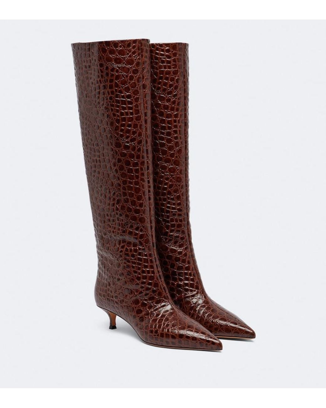 Le Monde Beryl Brown Babouche Croc-Effect Leather Knee-High Boots