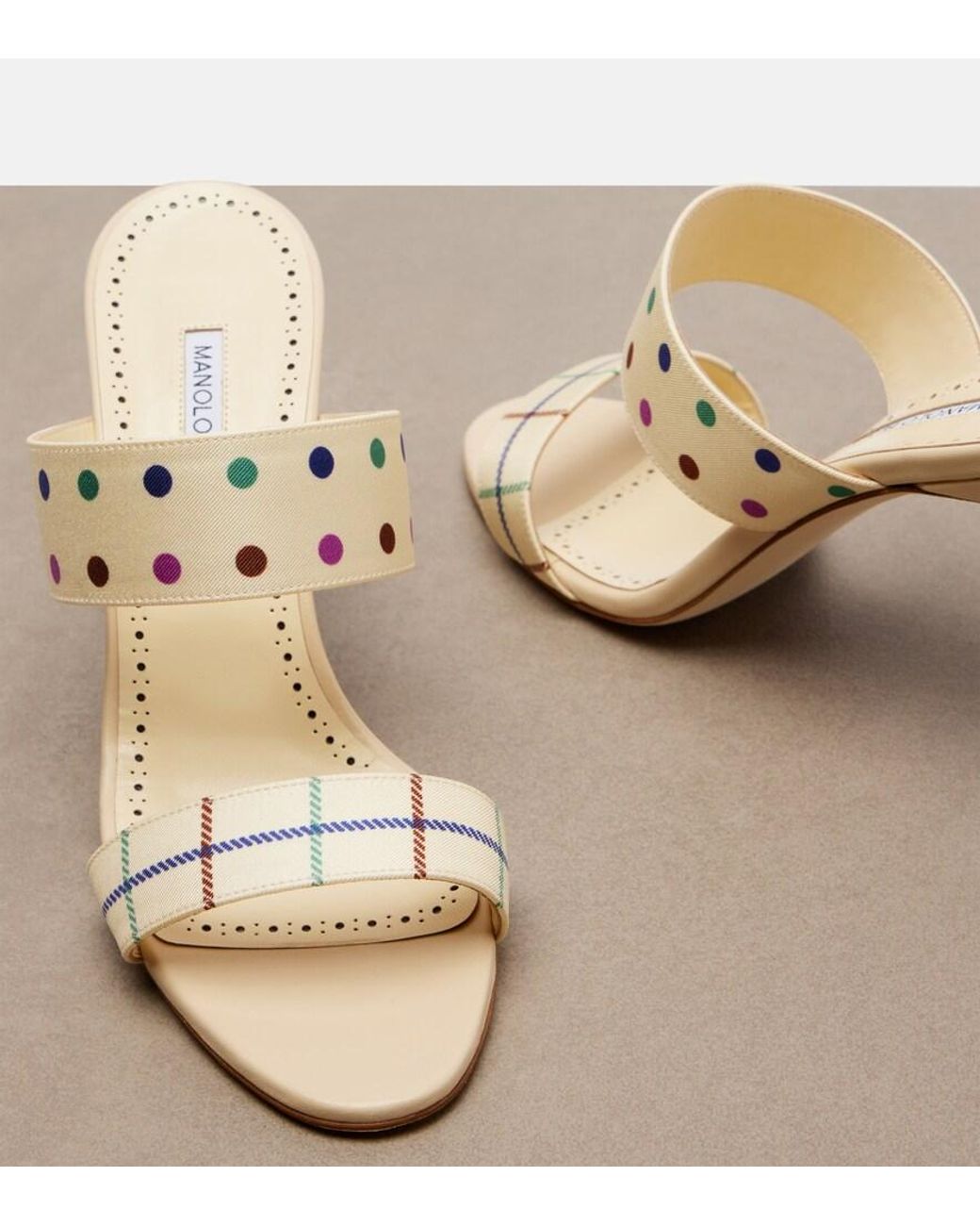 Manolo Blahnik Metallic Ralotapla Printed Satin Mules