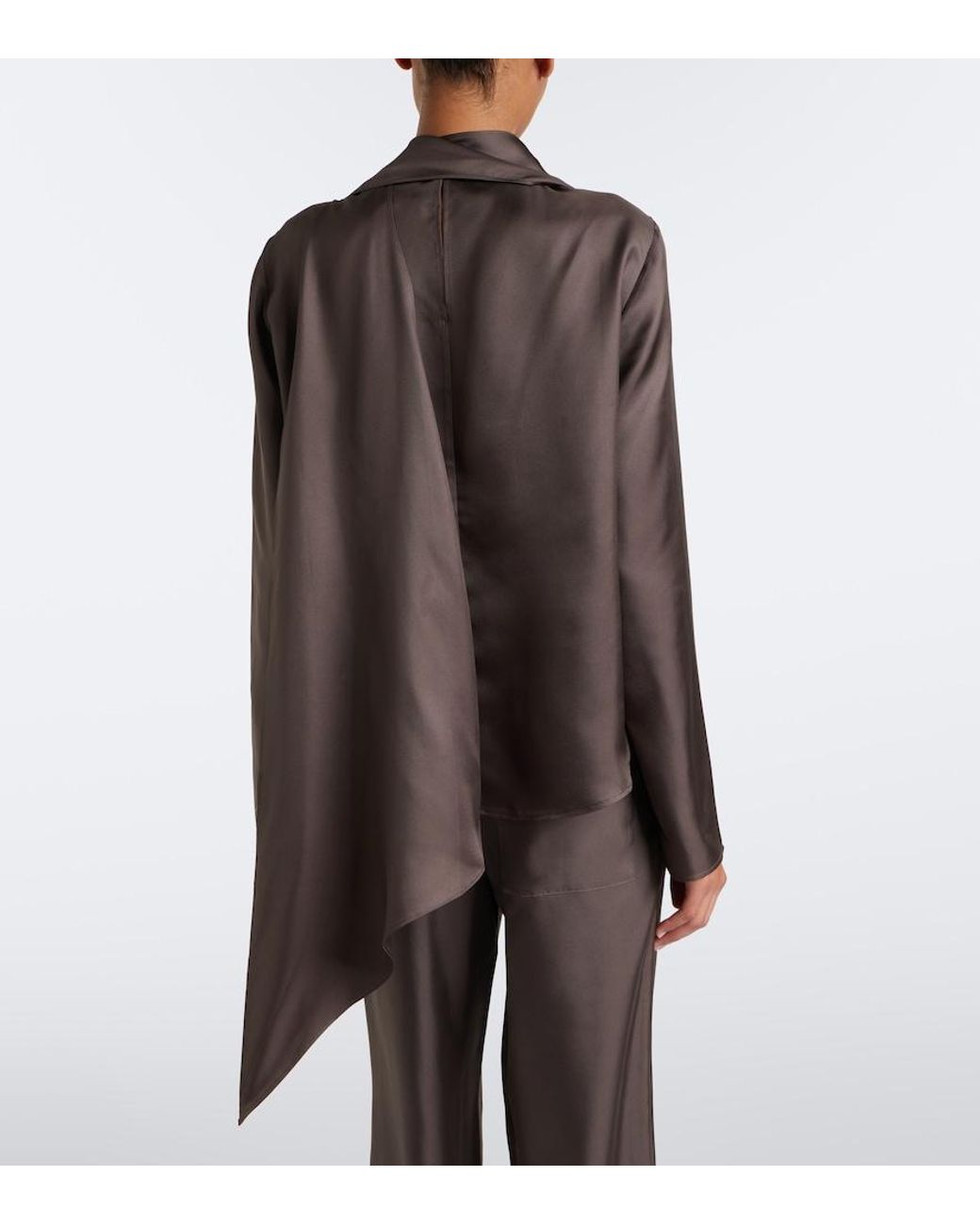 Loulou de Saison Brown Gala Scarf-Detail Silk Blouse