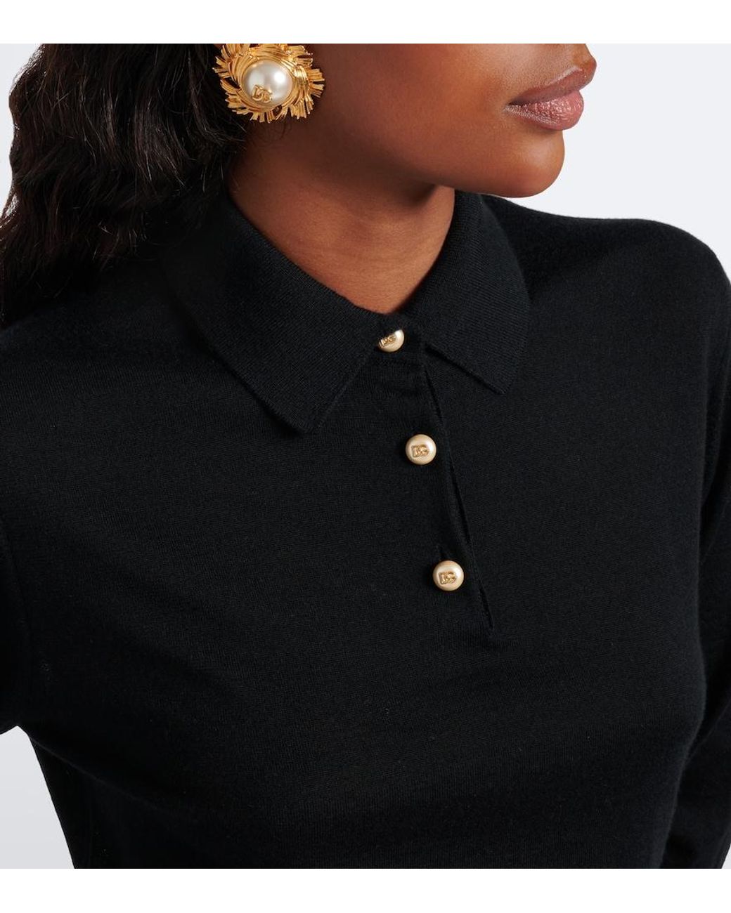 Dolce & Gabbana Black Embellished Cashmere Polo Sweater