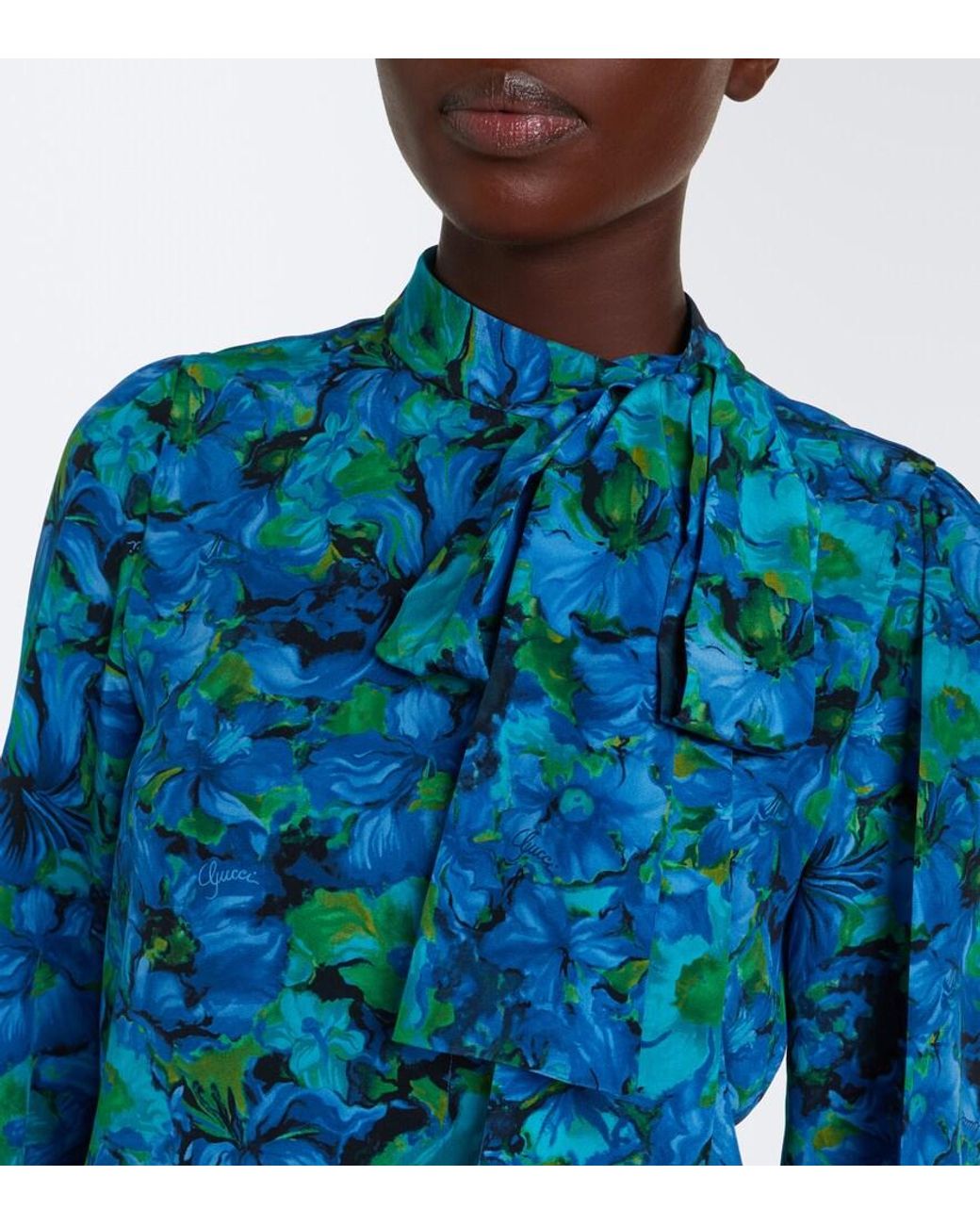 Gucci Blue Floral Silk Georgette Blouse