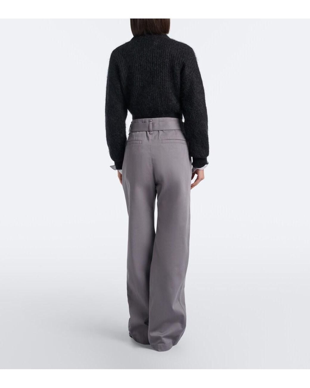 Lemaire Gray Belted Twill Wide-Leg Pants