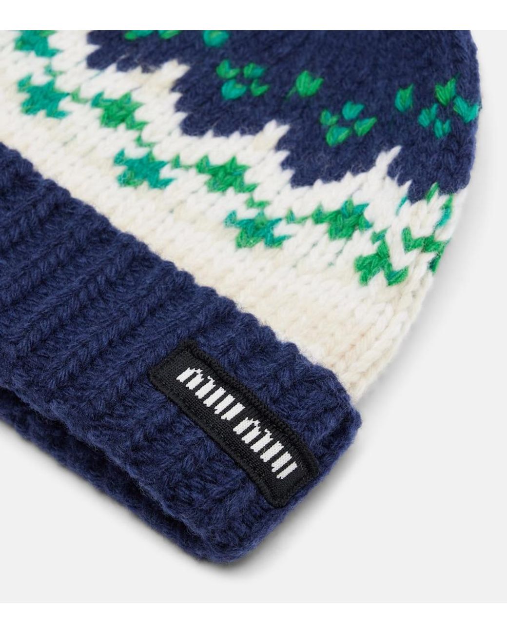 Miu Miu Blue Fair Isle Virgin Wool Beanie