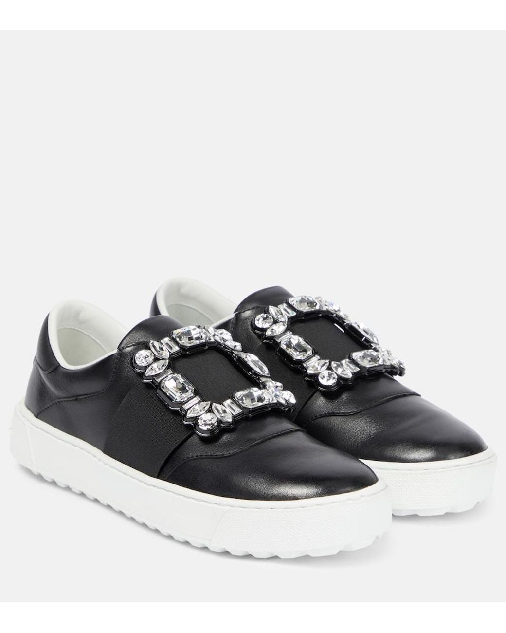Roger Vivier Black Very Vivier Embellished Leather Sneakers