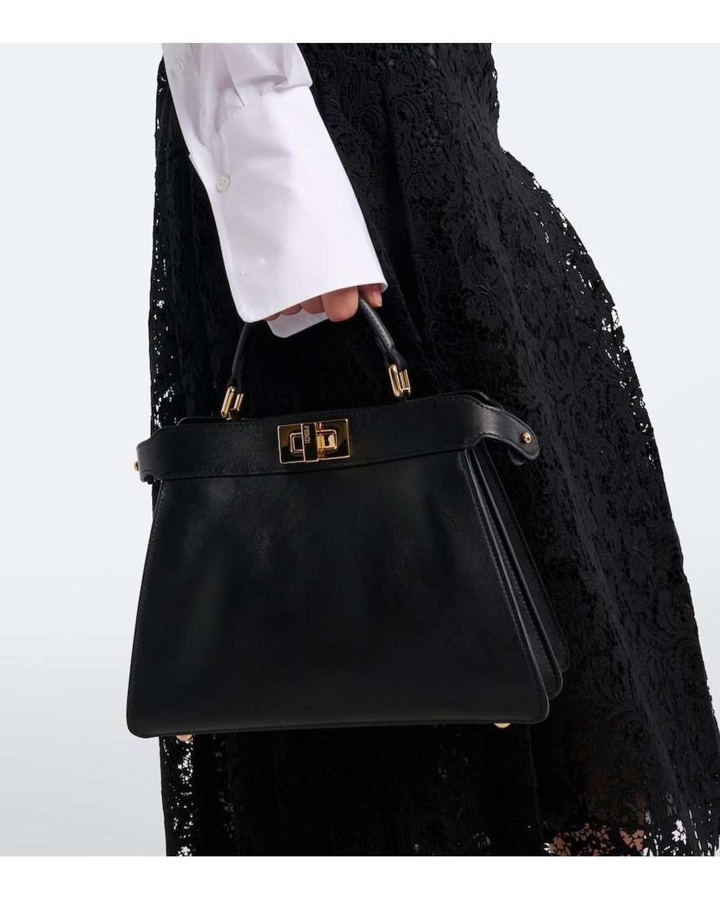 Fendi Black Peekaboo Small Leather Top-Handle Bag