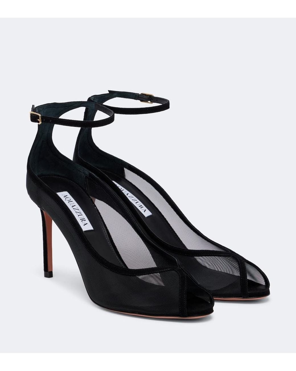 Aquazzura Black Love Affair Suede-Trimmed Mesh Slingback Sandals
