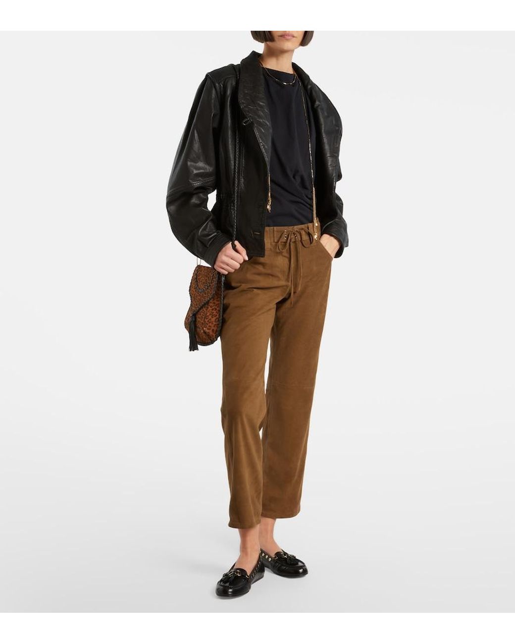 Isabel Marant Brown Suede Straight-Leg Pants