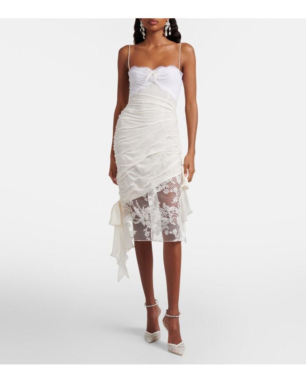 Jimmy Choo White Saeda 100 Embellished Mesh Pumps