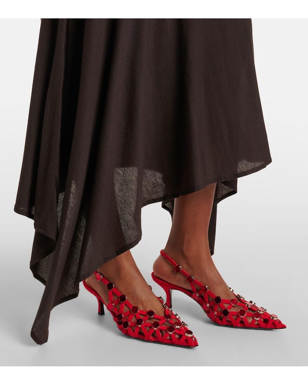 The Attico Brown Sheer Embroidered Tulle Midi Dress