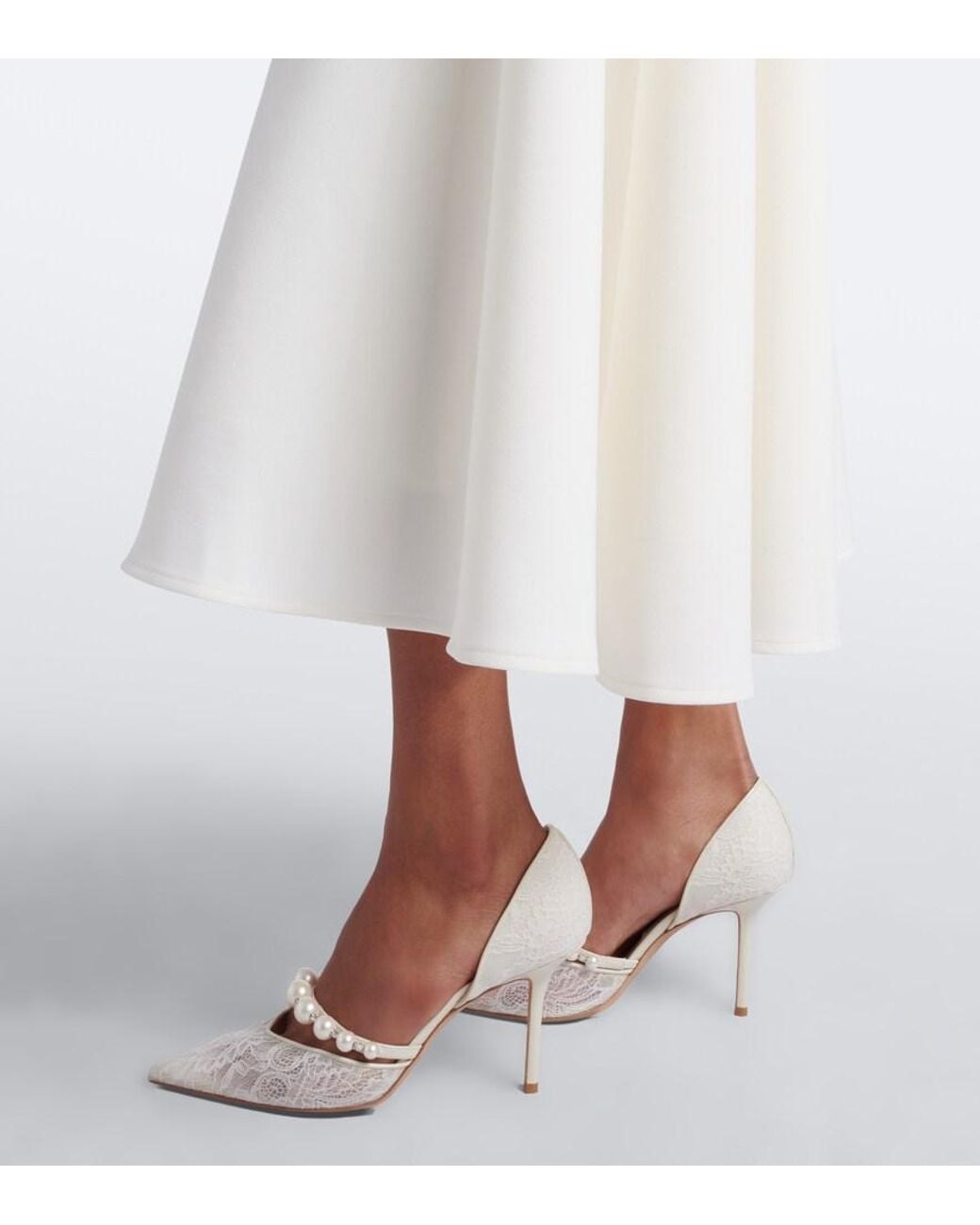 Safiyaa White Bridal Melinda Belted Crepe Midi Dress