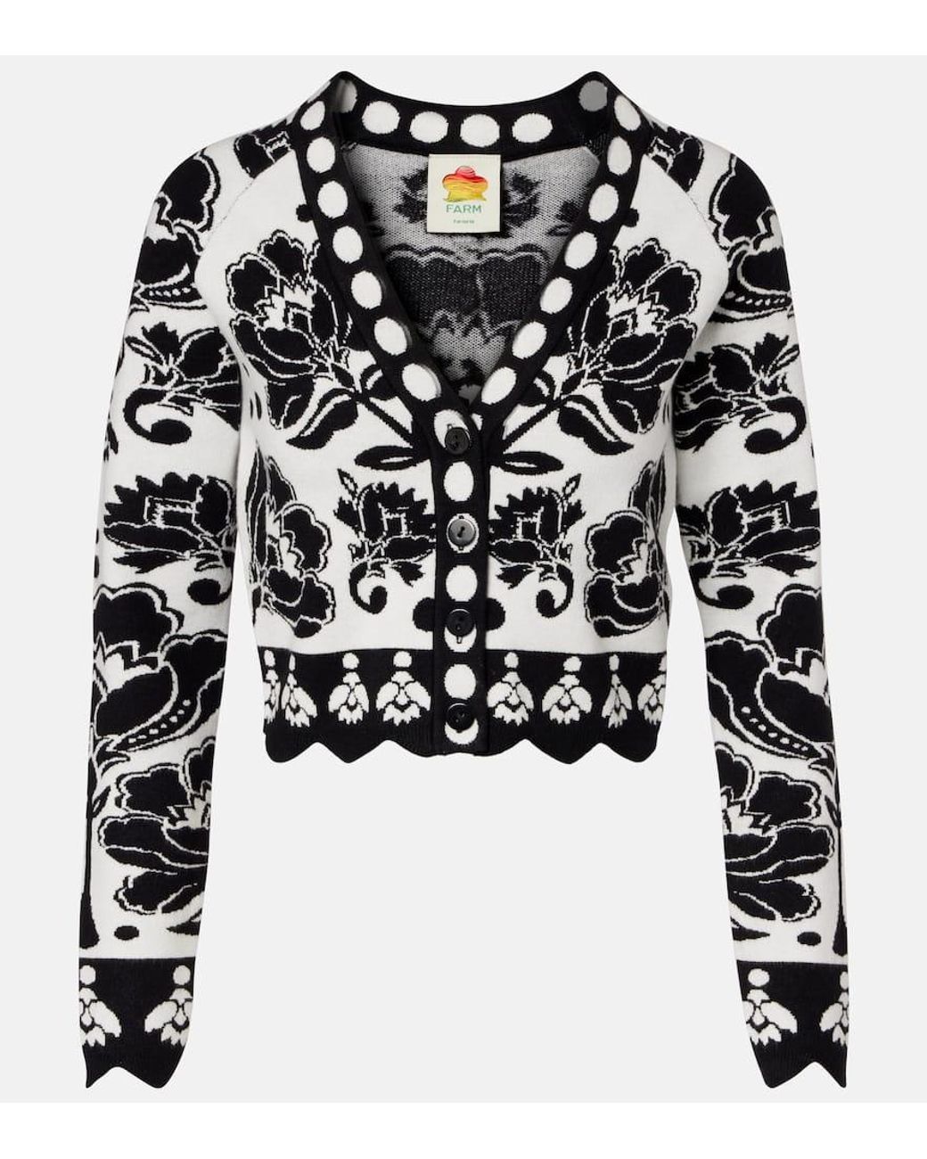 FARM Rio Floral Arabesque Jacquard Cardigan in Black | Lyst UK
