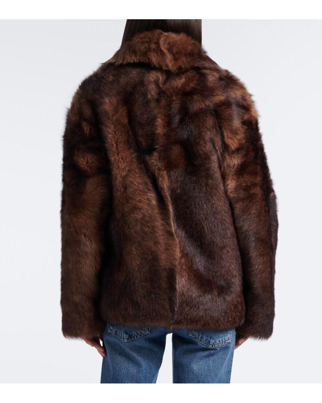 Yves Salomon Brown Double-Breasted Shearling Jacket