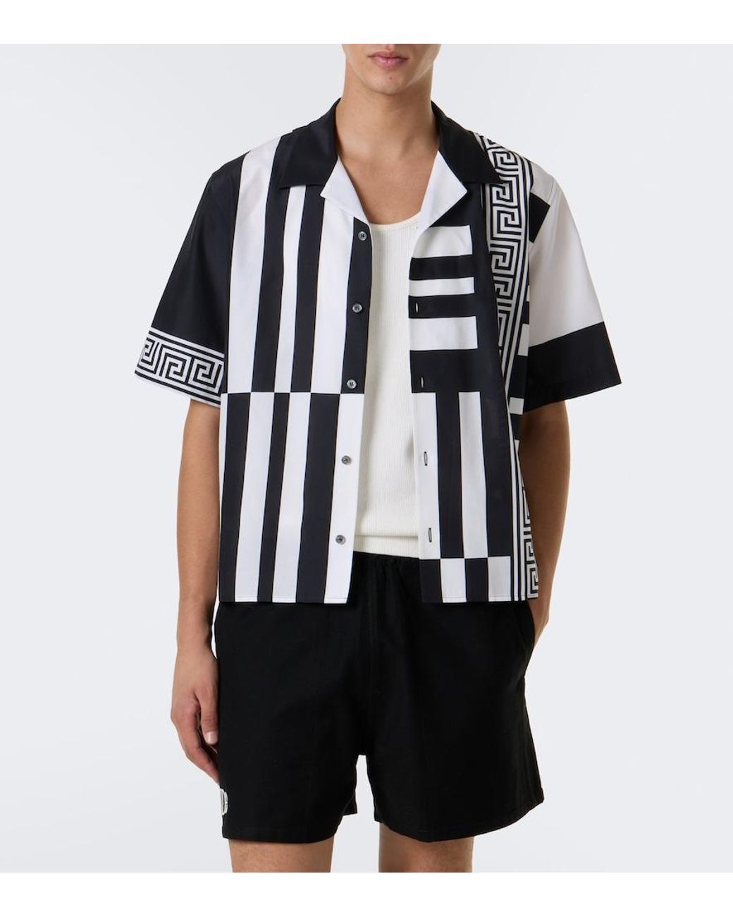 Versace Black Printed Cotton And Silk Bowling Shirt for men
