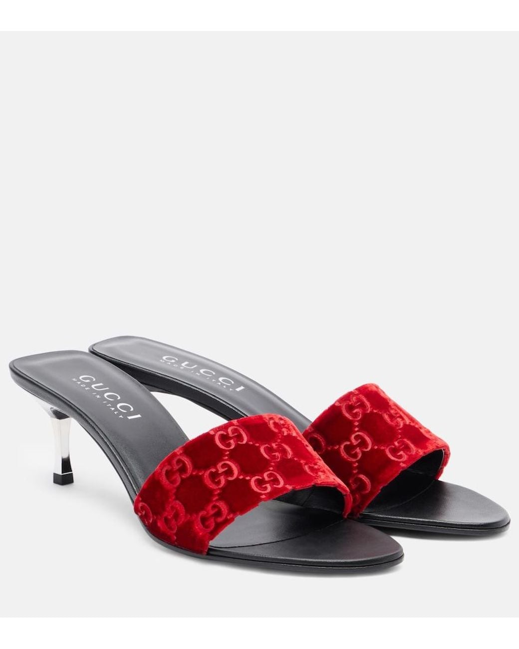 Gucci Red Gg Velvet Mules