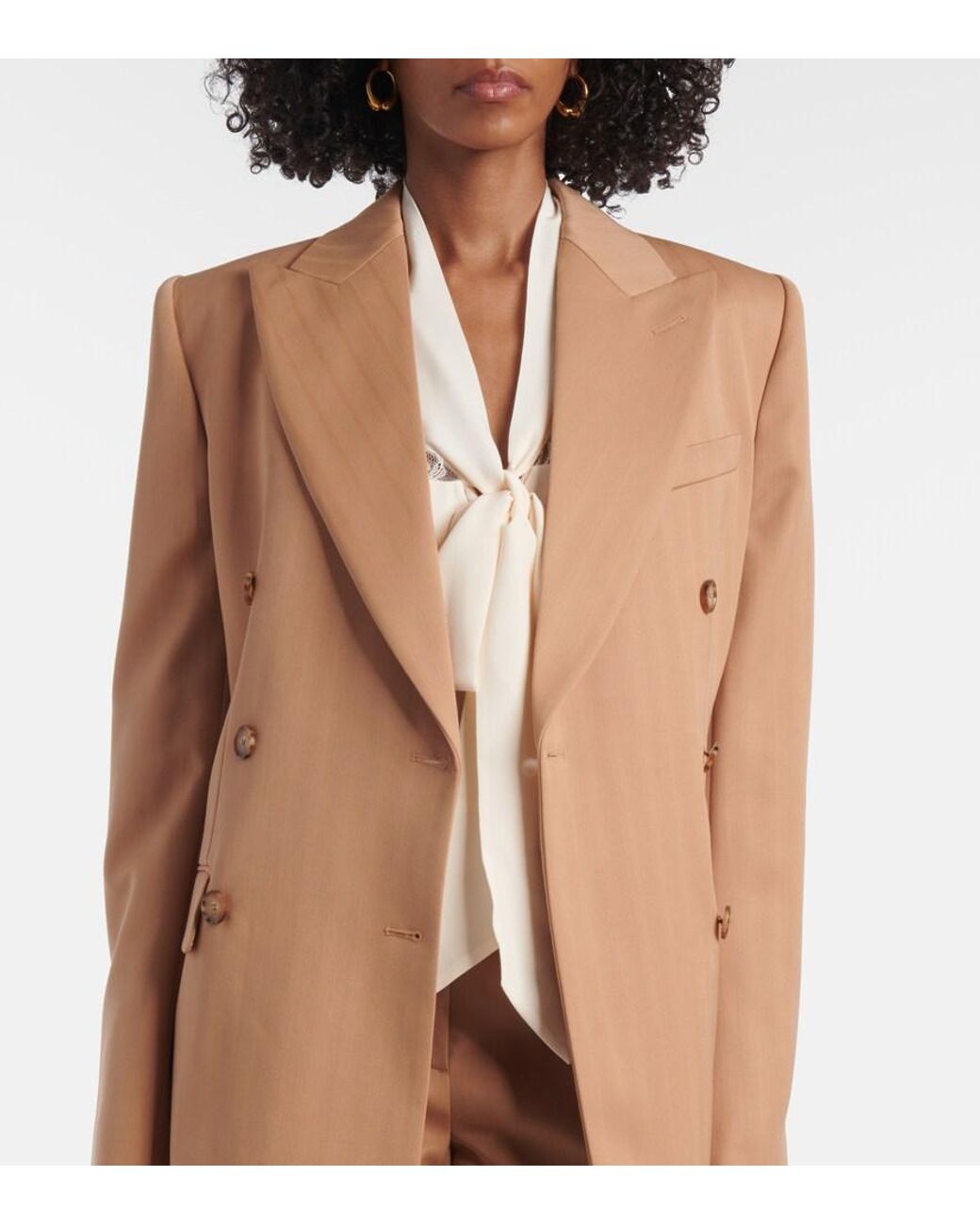 Stella McCartney Natural Striped Double-Breasted Wool Blazer