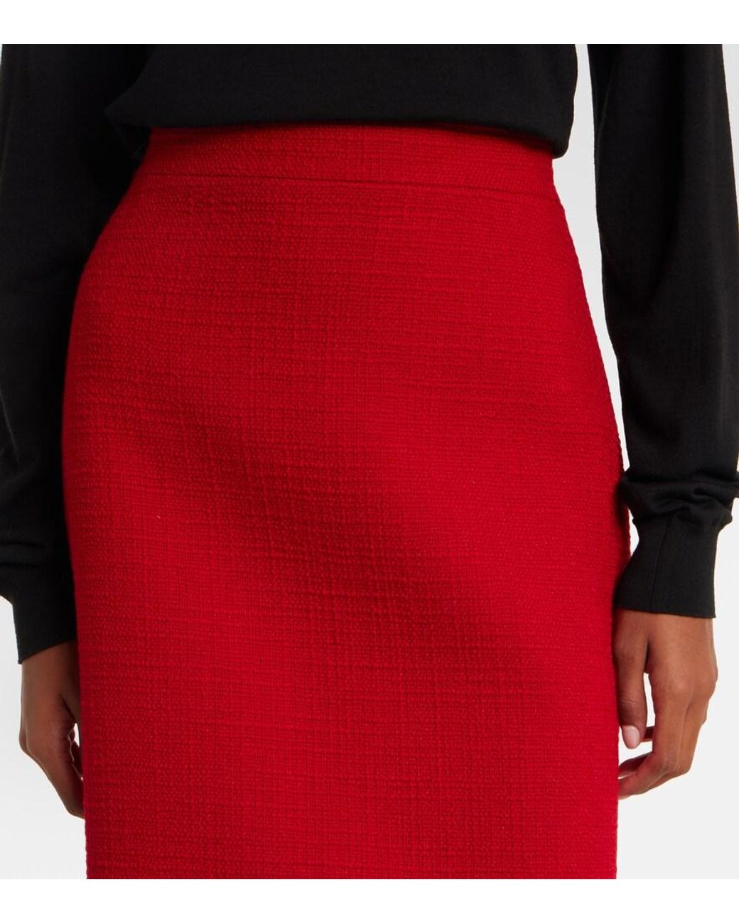 Valentino Garavani Red High-Rise Wool-Blend Tweed Pencil Skirt