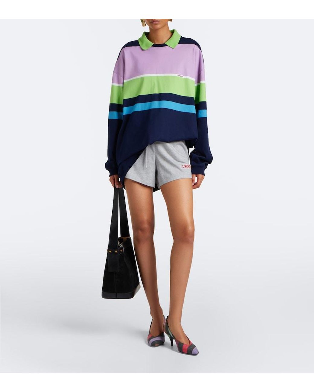 Versace Multicolor Tina Striped Denim Pumps