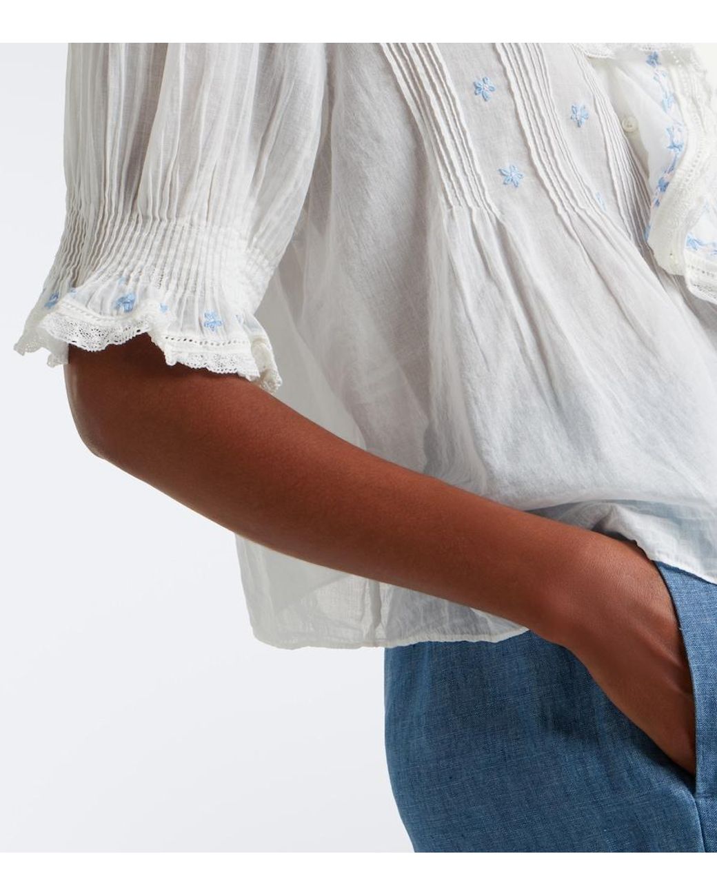 Doen White Hettie Floral Ruffled Cotton Top