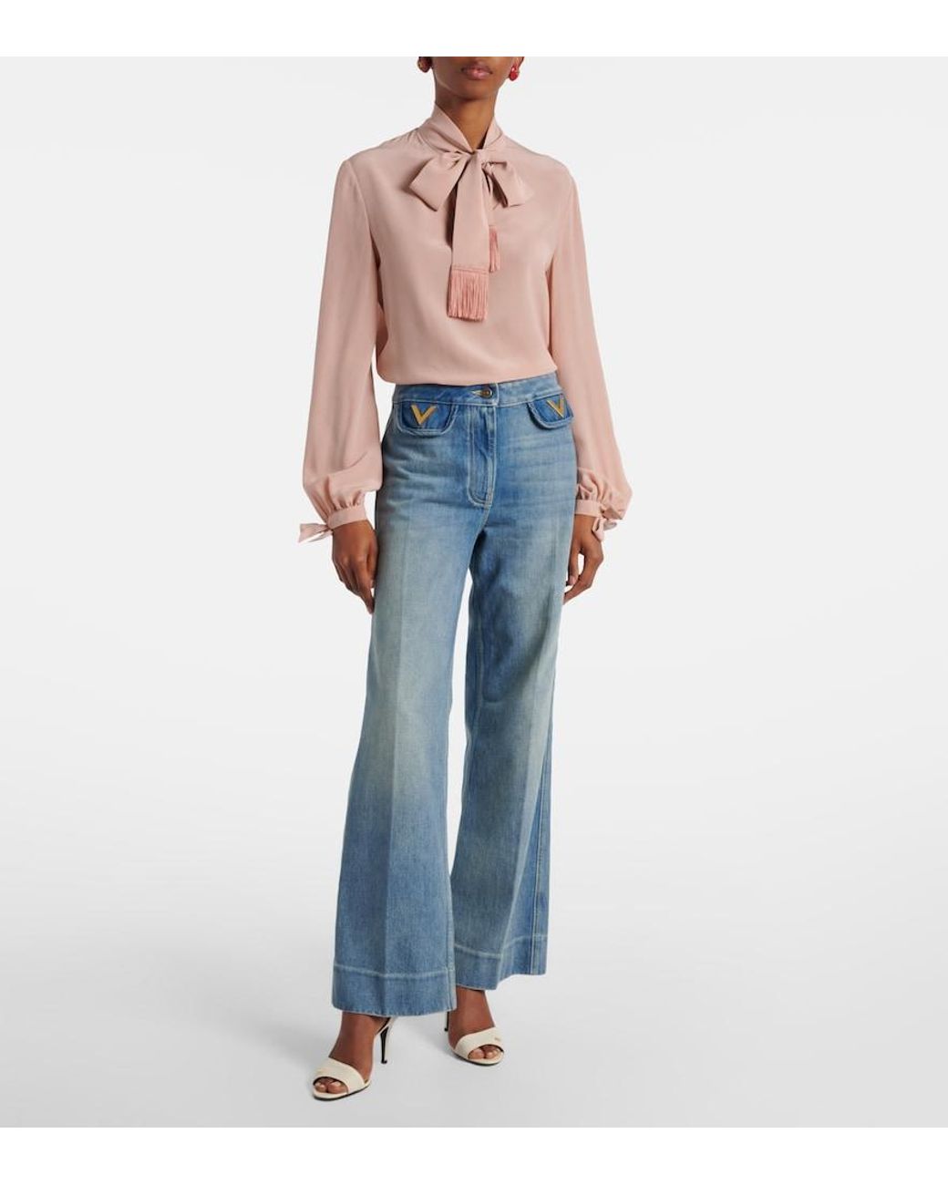 Valentino Garavani Blue Vgold Mid-Rise Wide-Leg Jeans