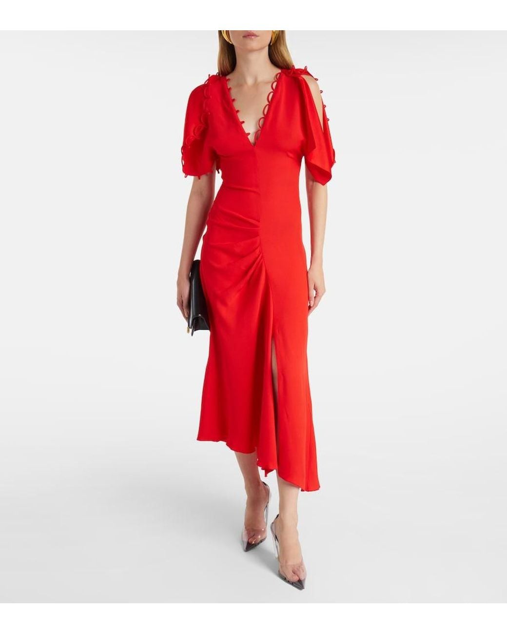 Victoria Beckham Red Asymmetric Draped Maxi Dress
