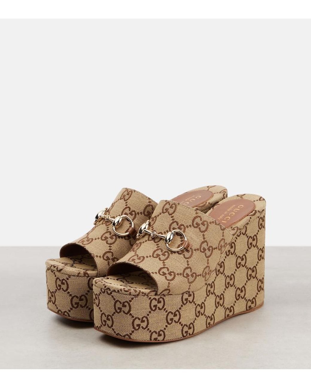 Gucci Brown Gg Wedge Sandals