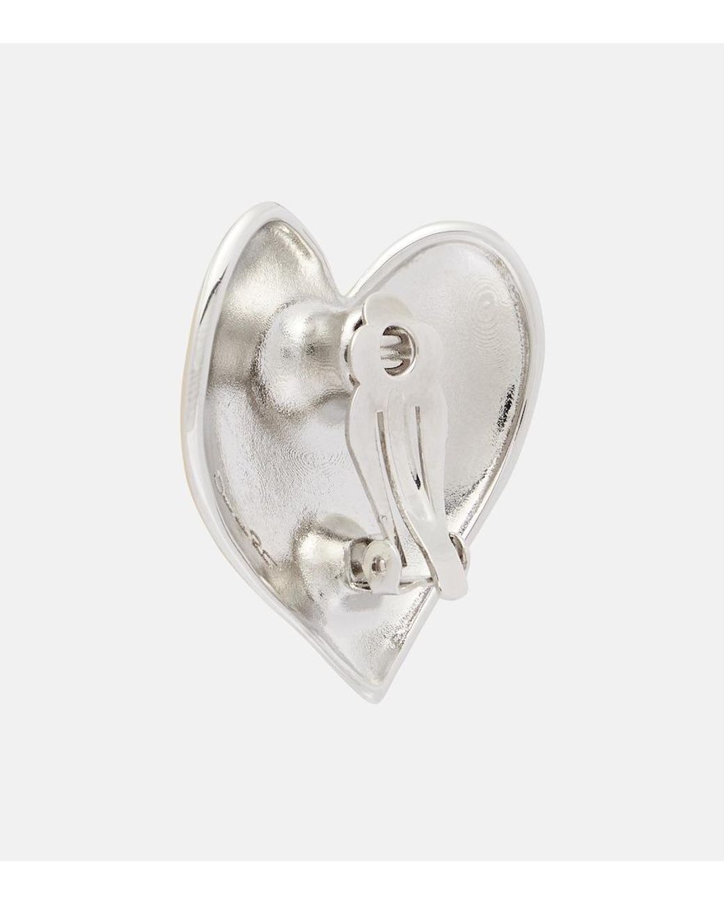 Oscar de la Renta White Heart Clip-On Earrings