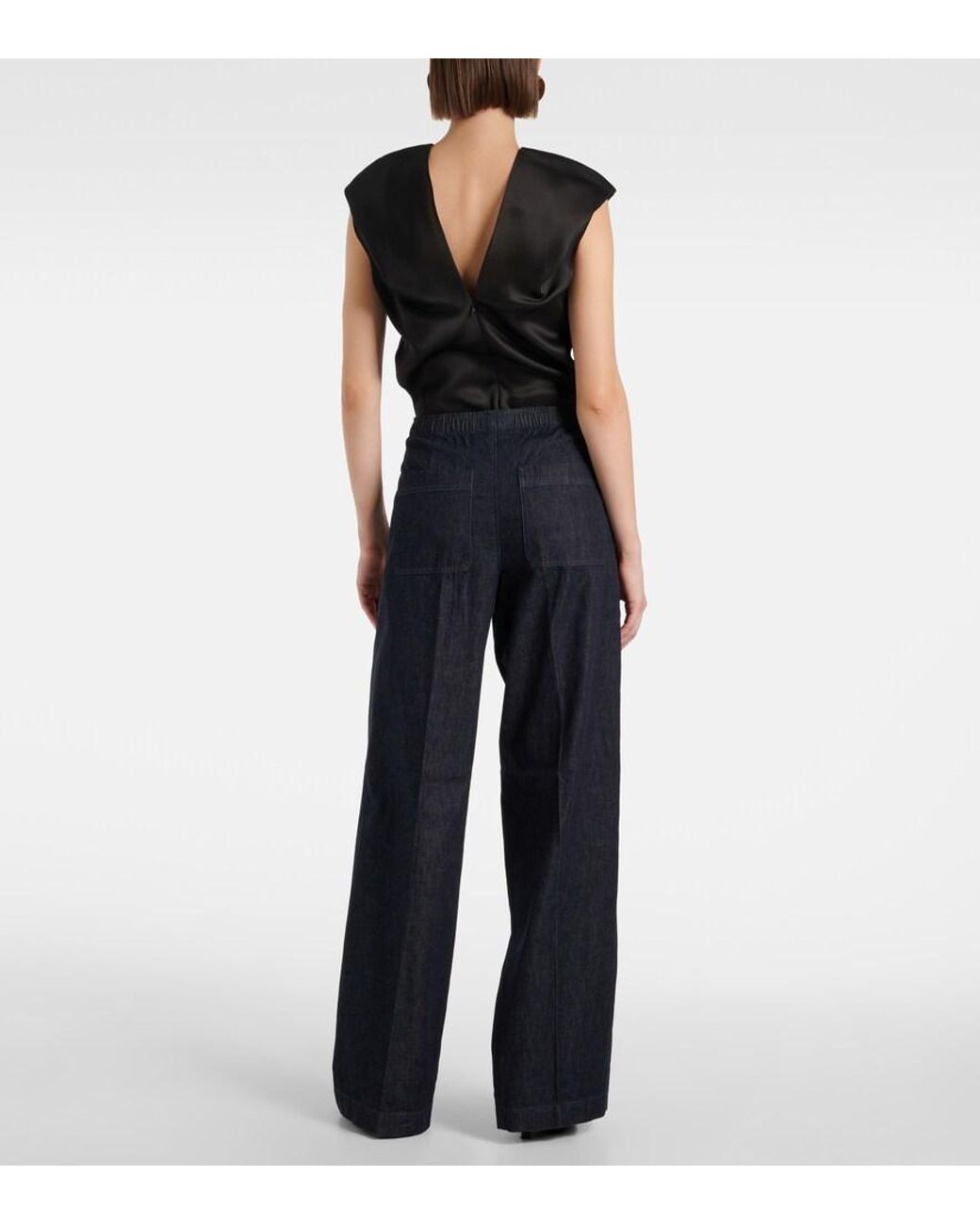 Vince Blue Low-Rise Cotton Twill Wide-Leg Pants