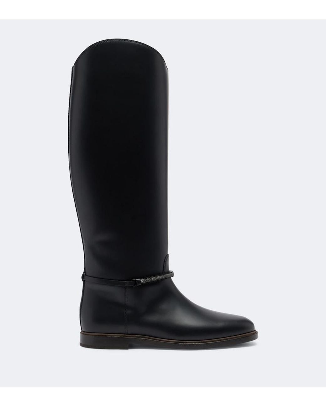 Brunello Cucinelli Black Monili Leather Knee-High Boots