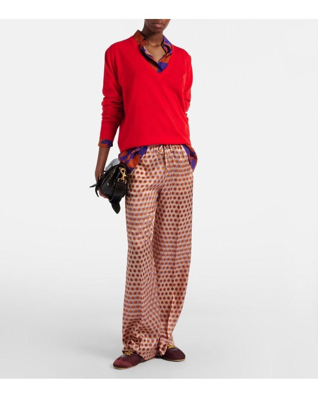 Dries Van Noten Red Polka-Dot Silk Wide-Leg Pants