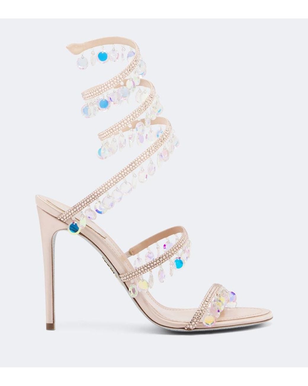Rene Caovilla White Chandelier Embellished Satin Sandals