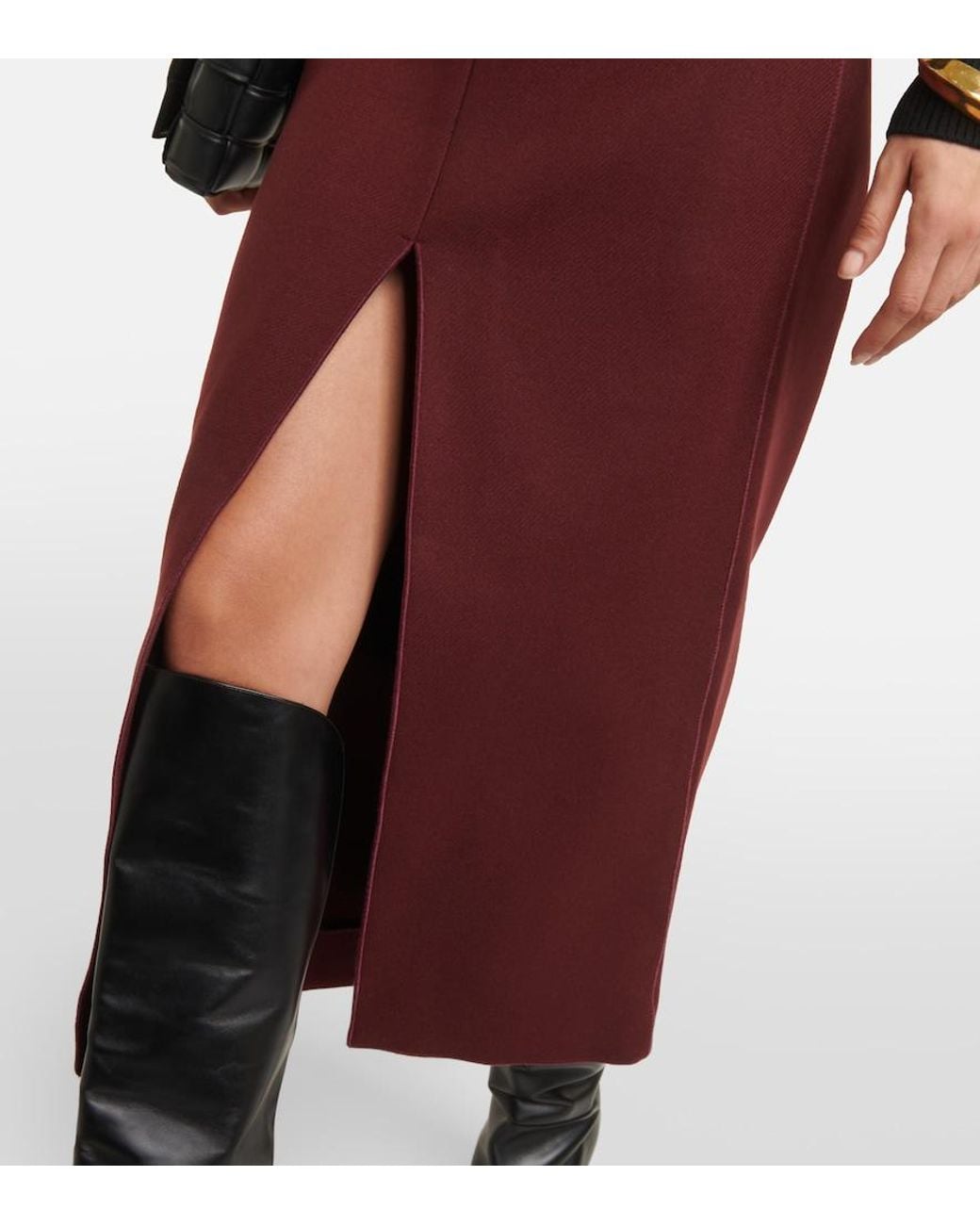 Patou Purple Front-Slit Wool-Blend Midi Skirt