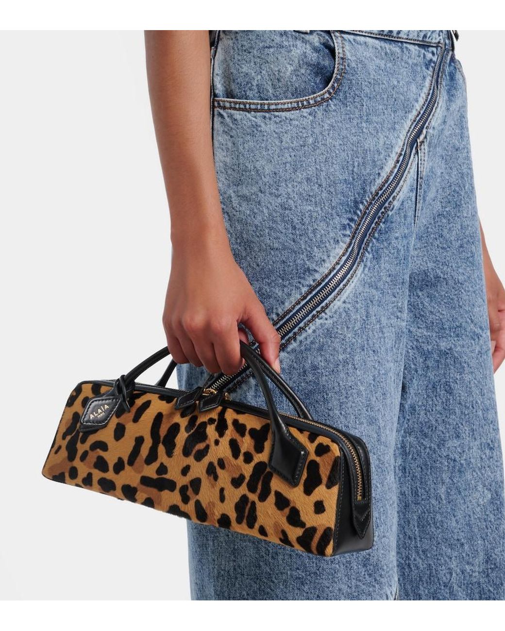 Alaïa Brown Le Teckel Leopard-Print Calf Hair Clutch