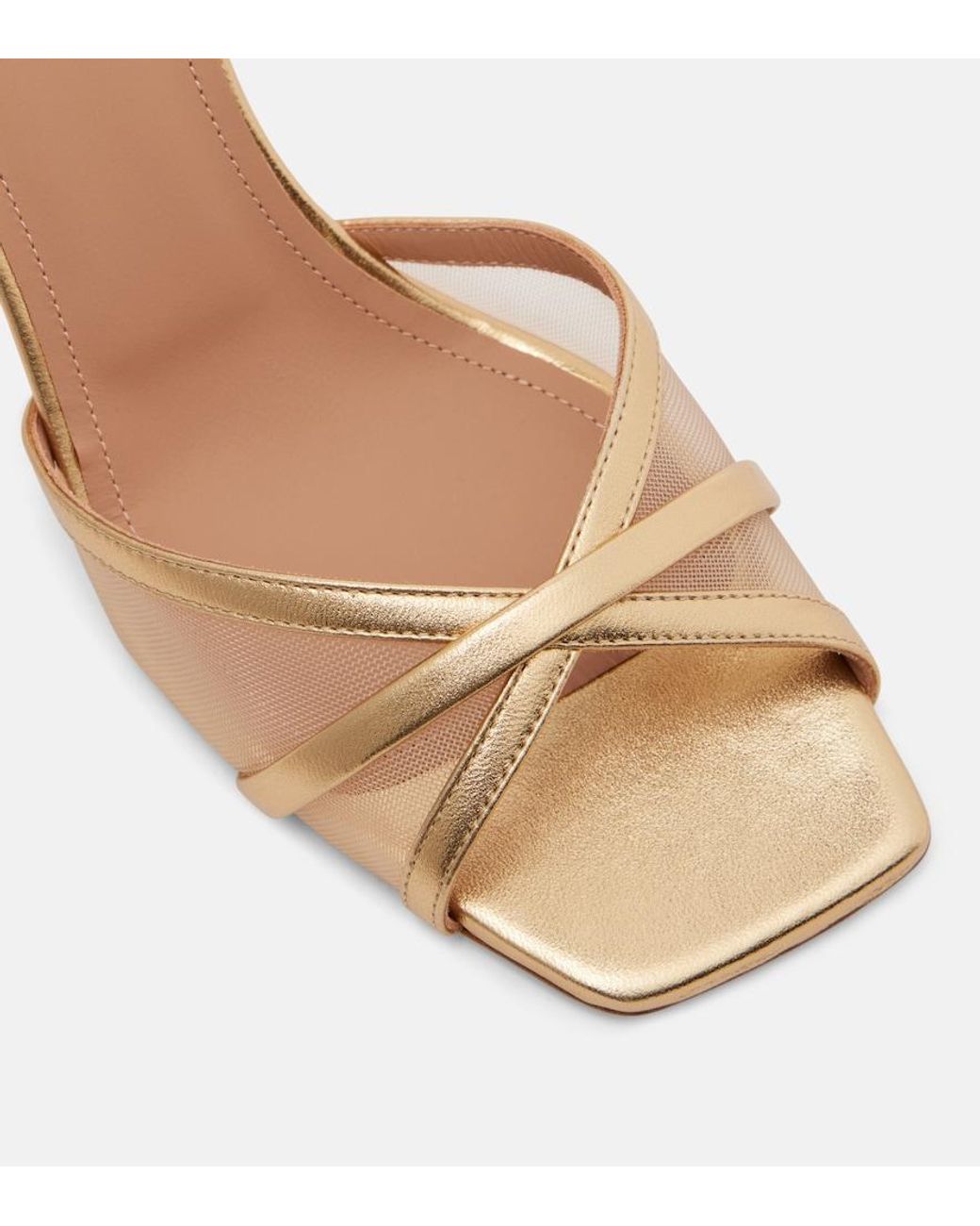 Malone Souliers Natural Perla 70 Leather And Mesh Mules