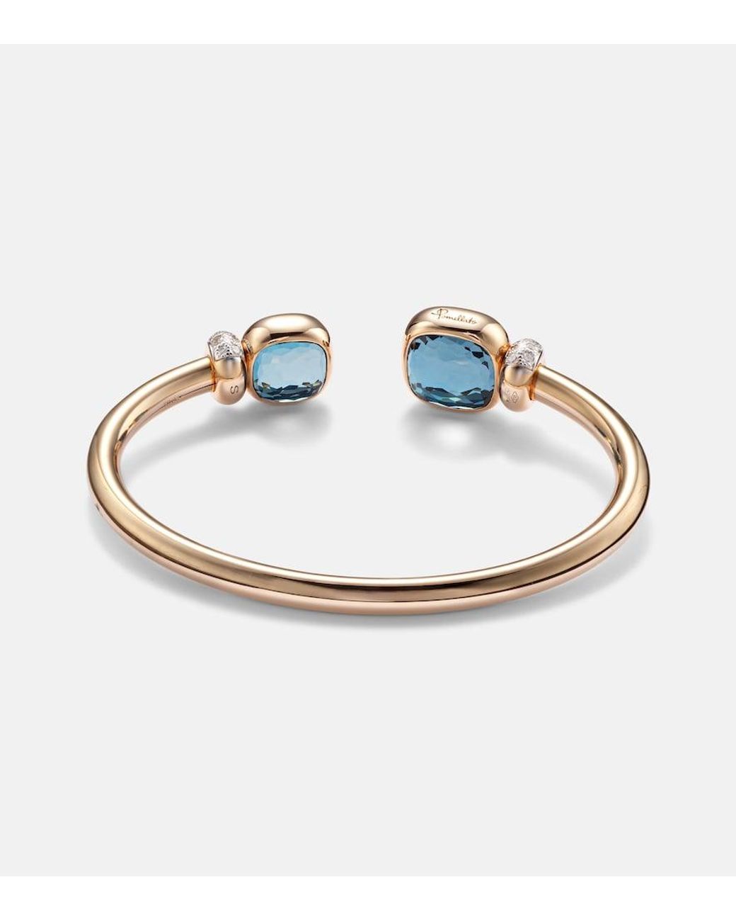 Pomellato White Nudo 18kt Rose Gold Bangle With Blue Topaz And Diamond