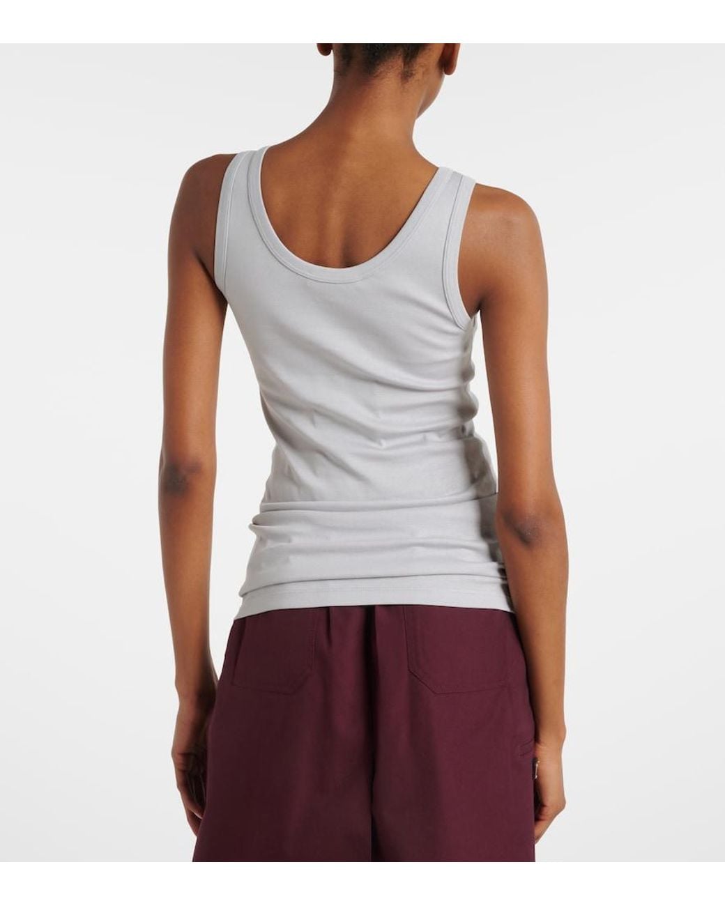 Prada Gray Ribbed-Knit Cotton Tank Top