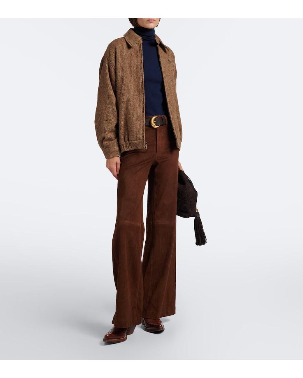Polo Ralph Lauren Brown Beaton Suede Flared Pants