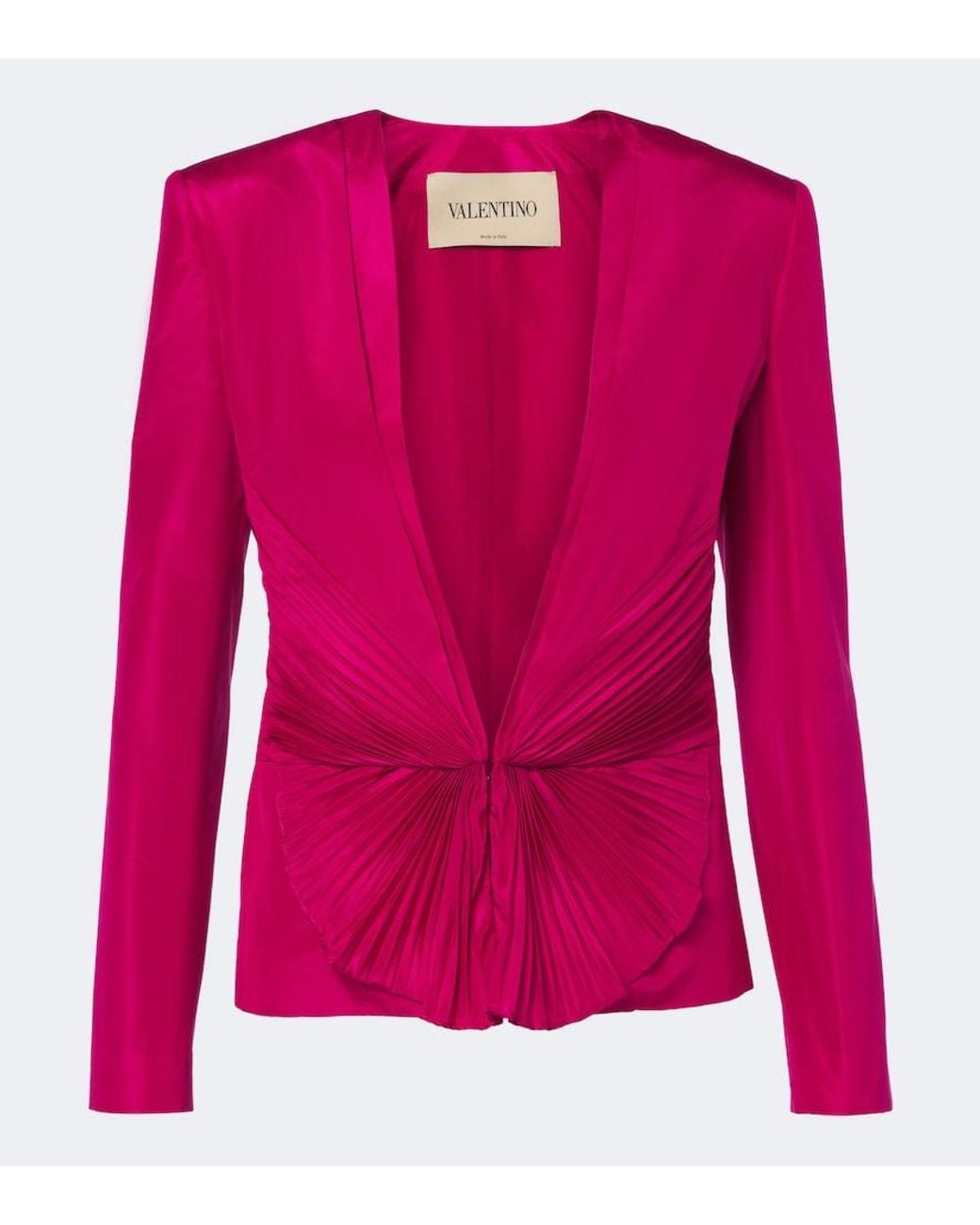 Valentino Garavani Pink Gathered Plisse Silk Taffeta Jacket