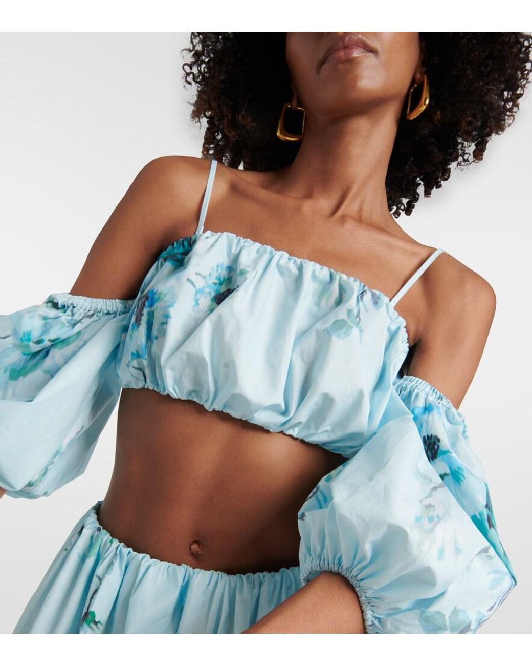 Zimmermann Blue Lightburst Floral Cotton Crop Top