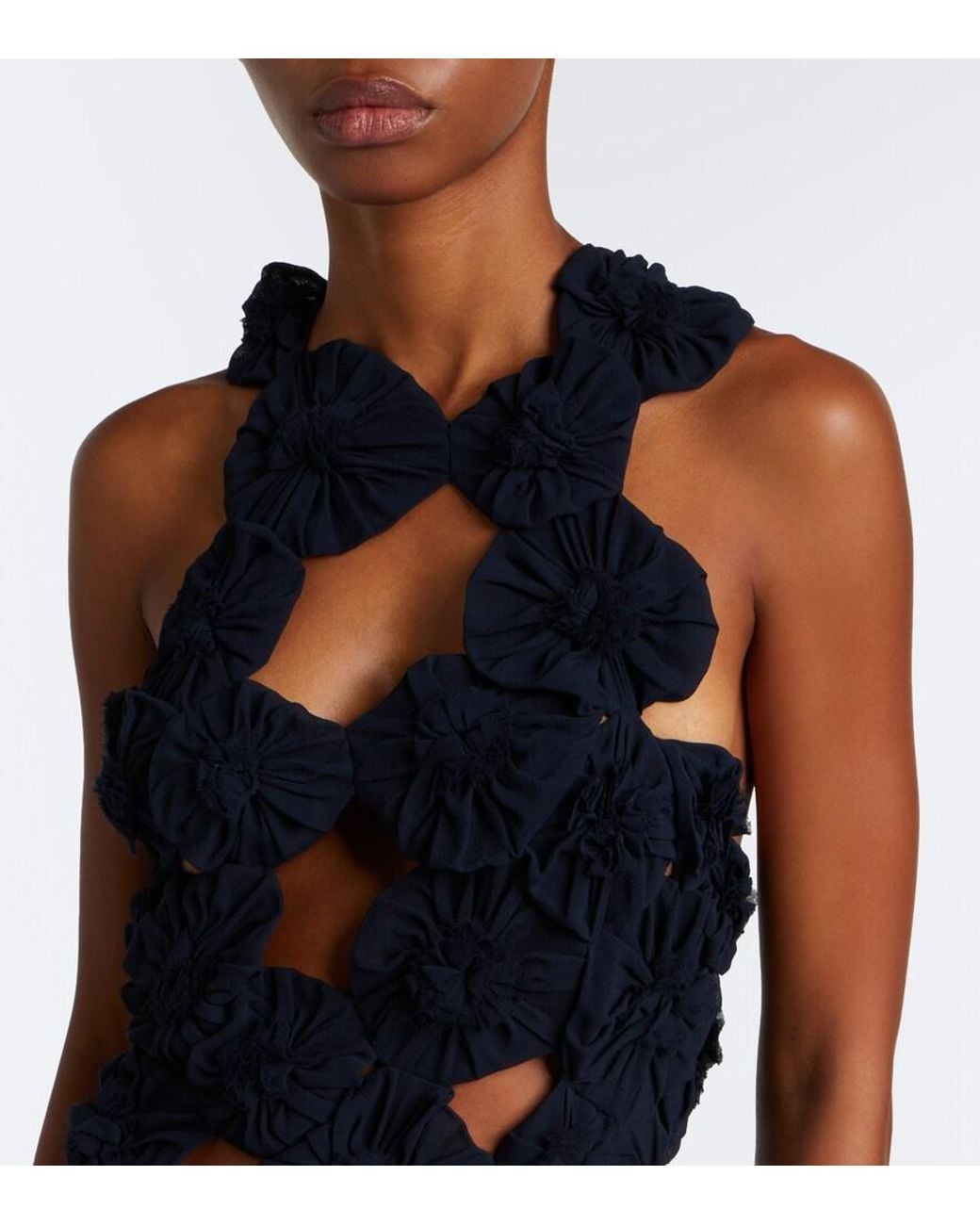 Victoria Beckham Blue Cutout Floral-Applique Silk Gown