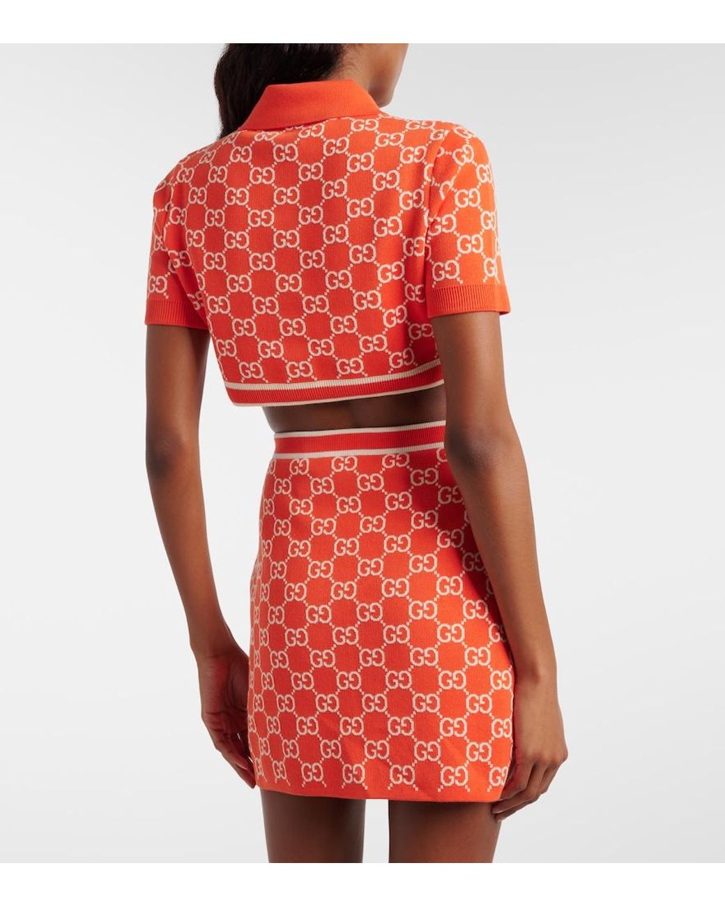 Gucci Orange Gg Cropped Cotton Jacquard Cardigan