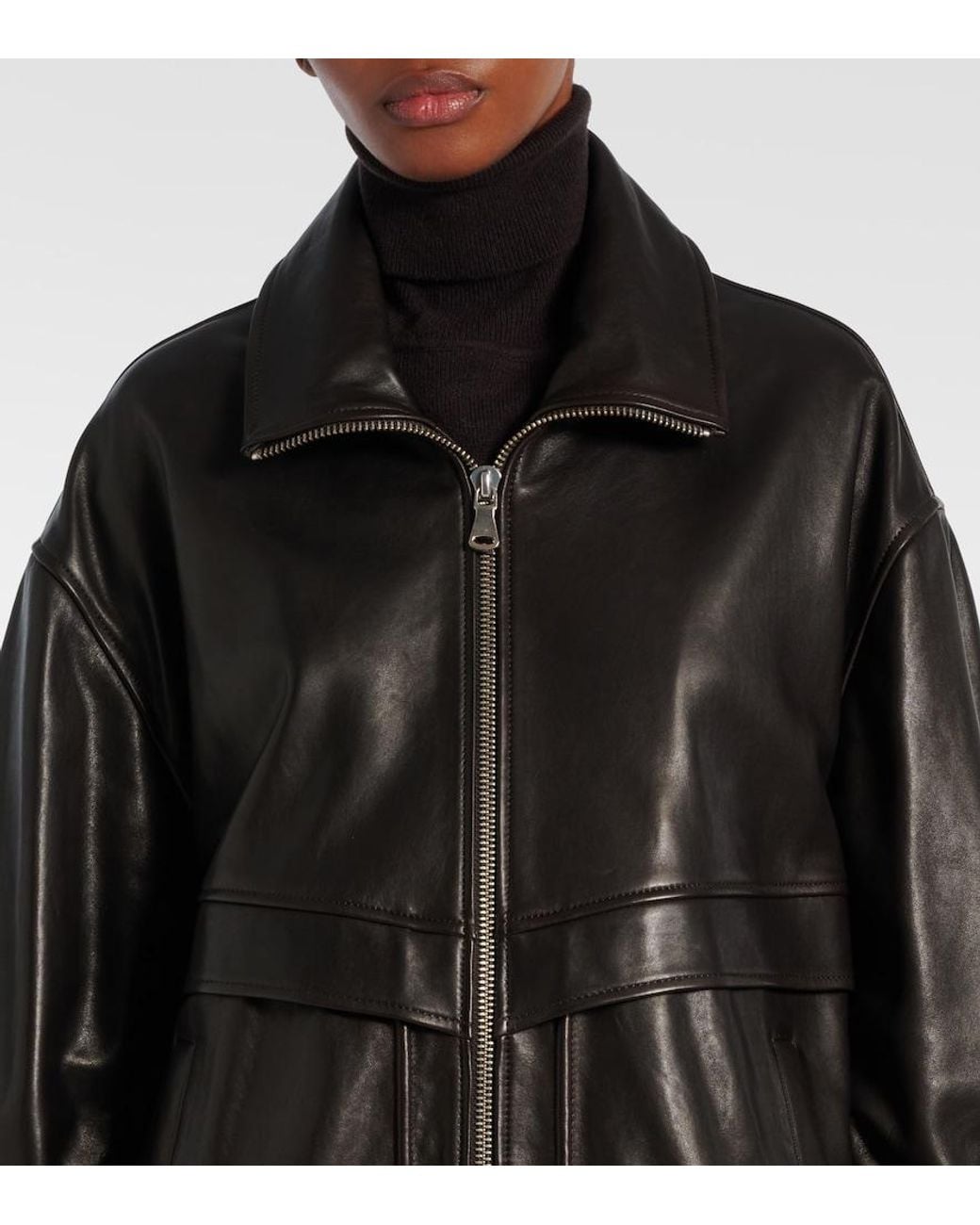 Nour Hammour Black Beck Leather Bomber Jacket