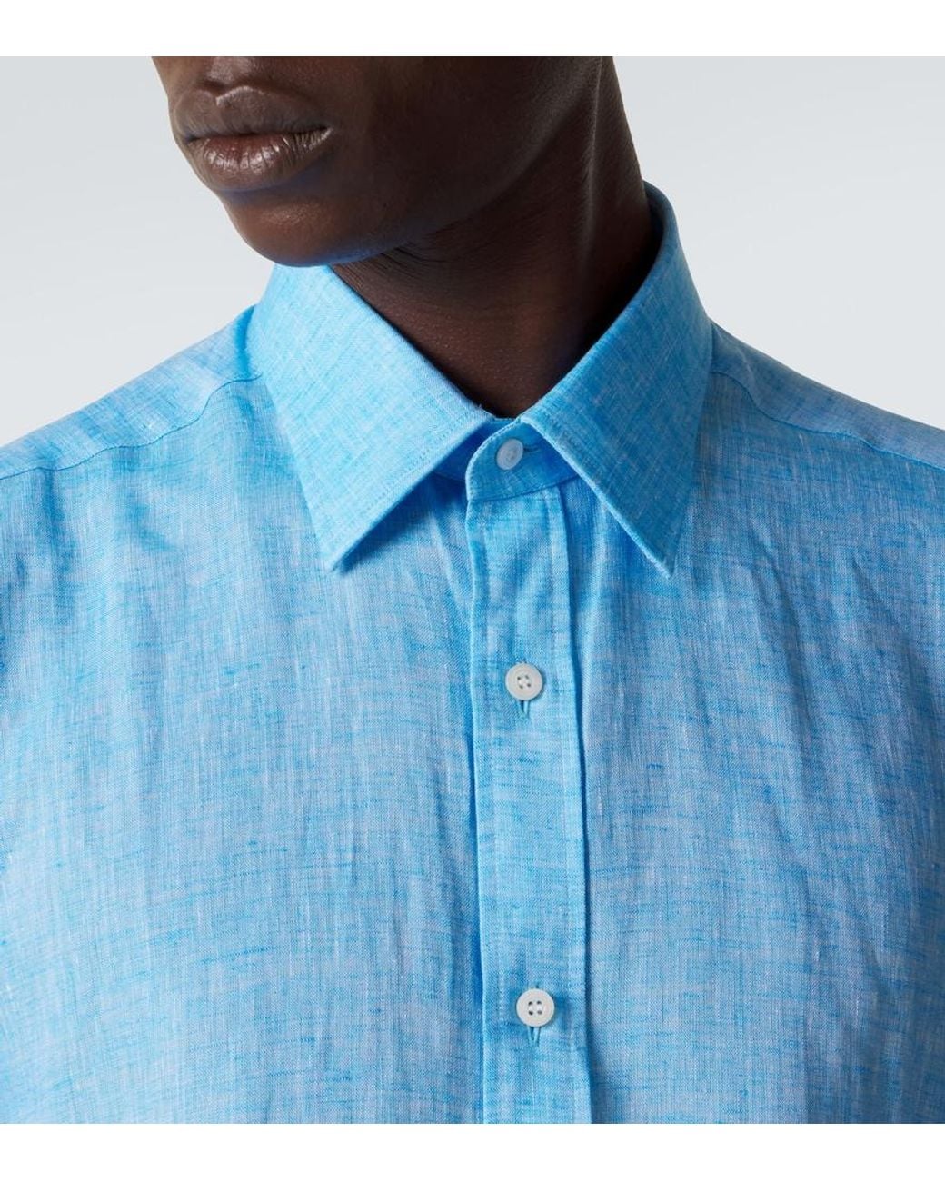 Charvet Blue Linen Shirt for men