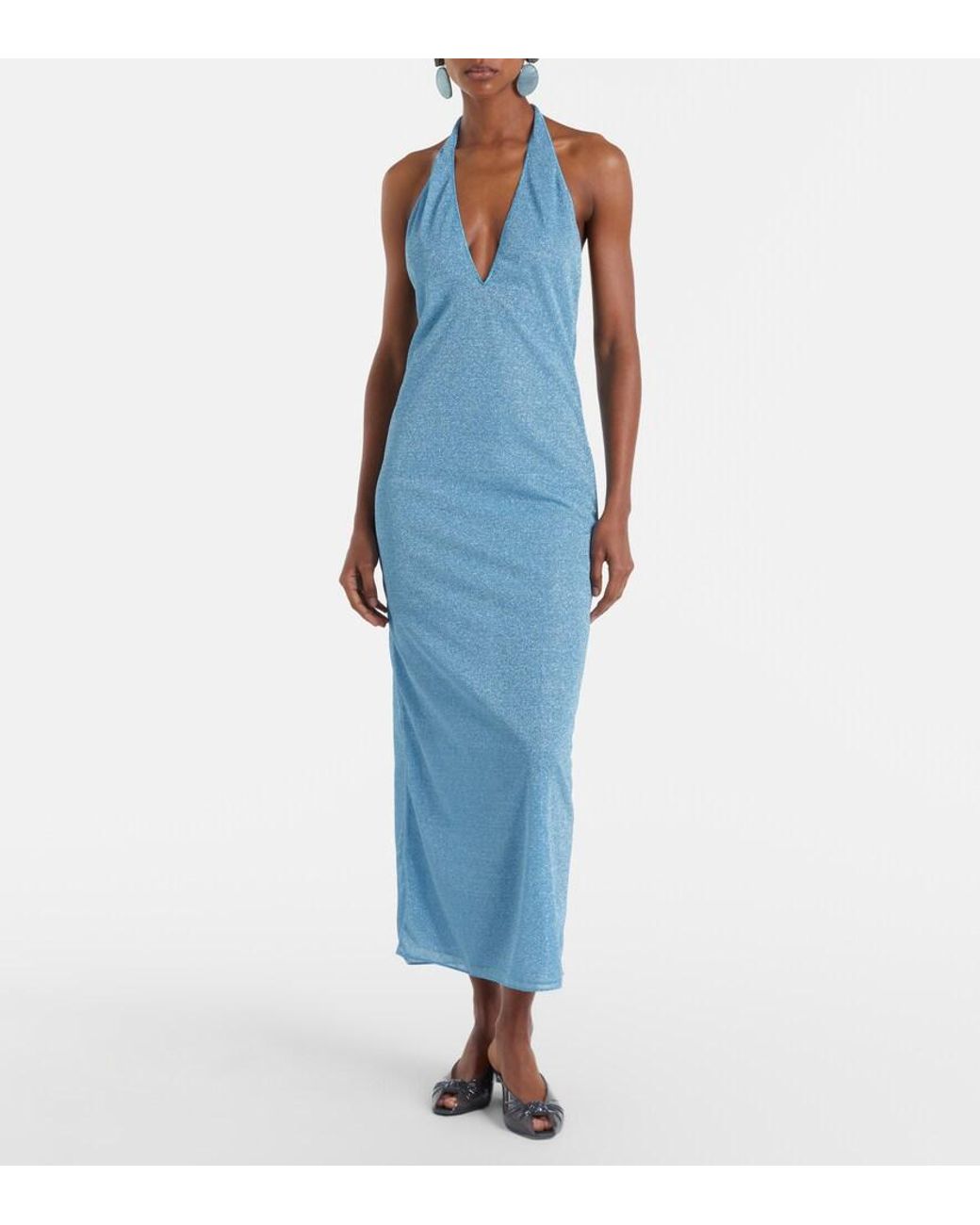 Oseree Blue Lumiere Halterneck Maxi Dress