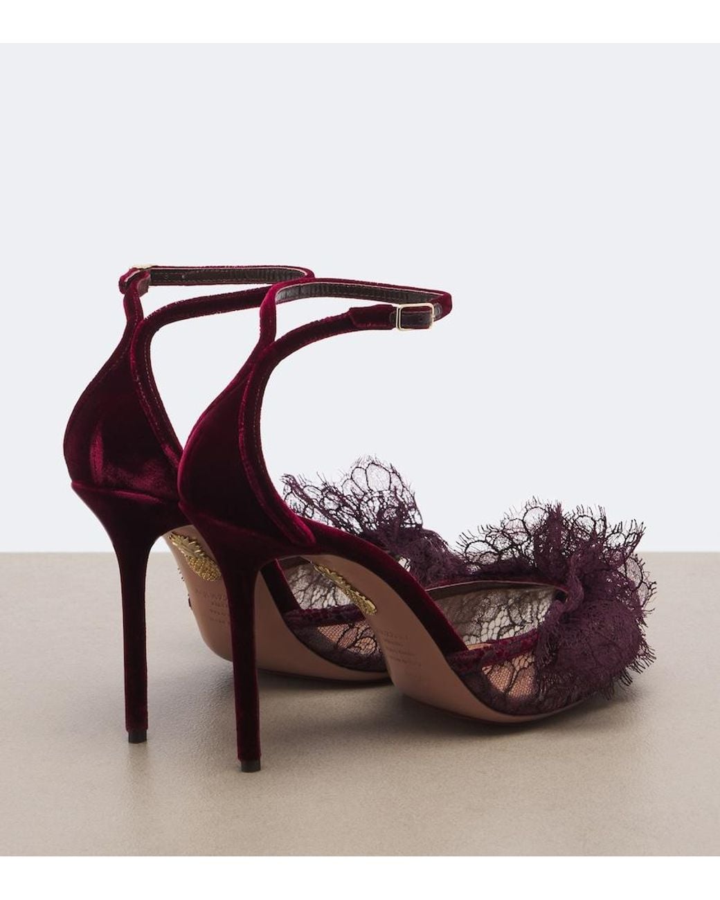 Aquazzura Purple Lover Lace-Trimmed Mesh Sandals