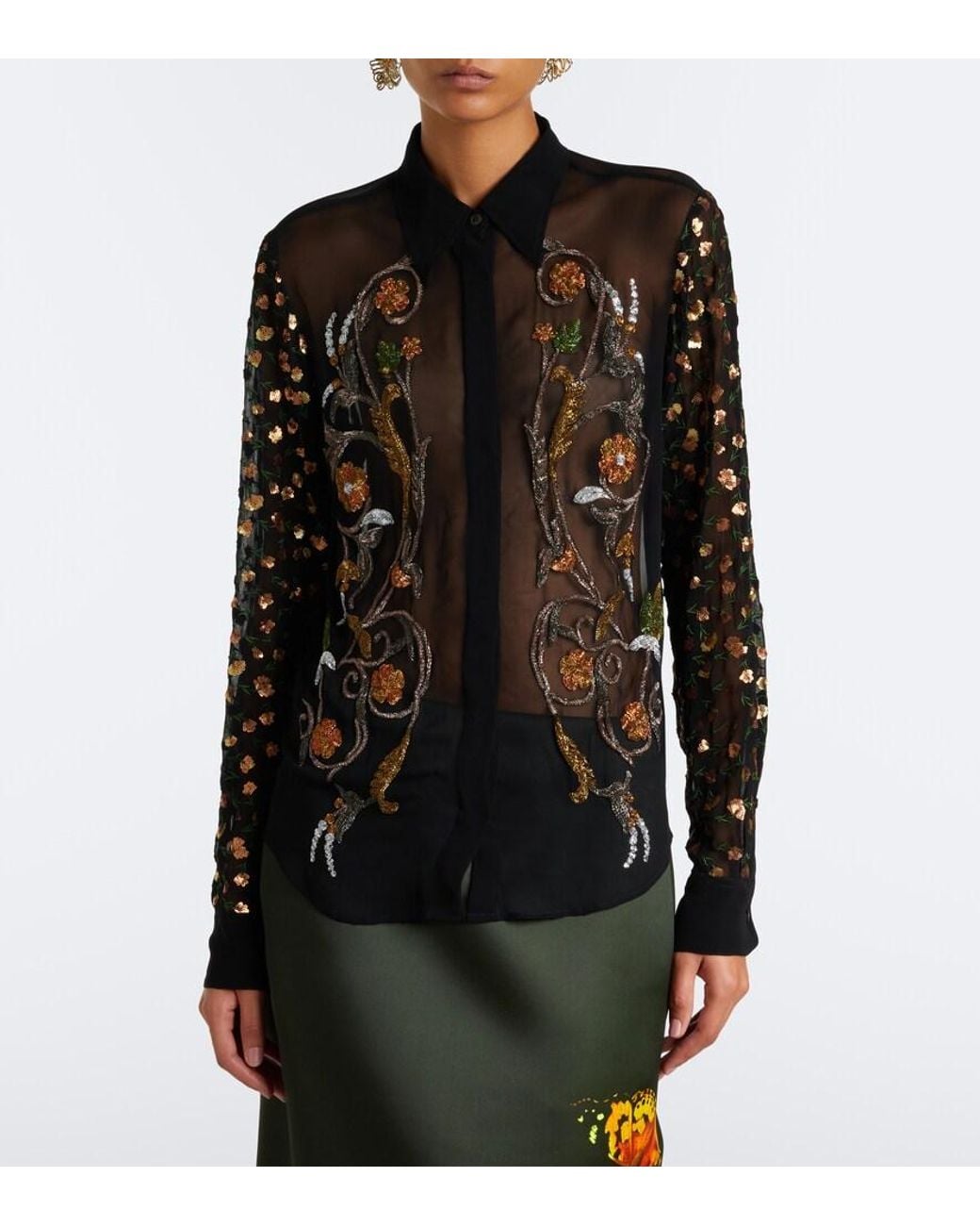 Dries Van Noten Black Embellished Sheer Blouse