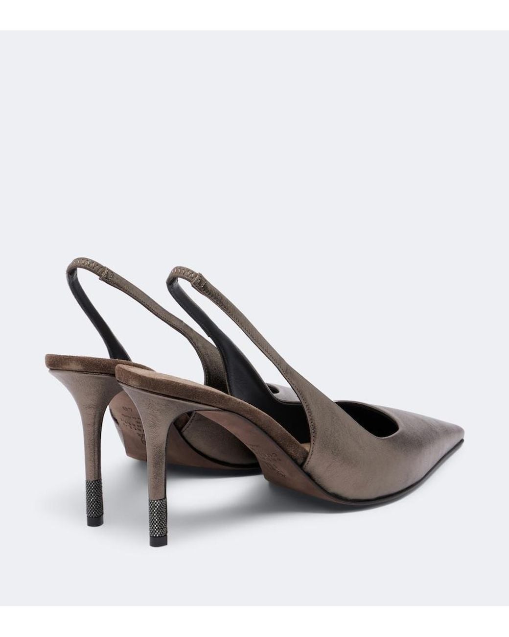 Brunello Cucinelli Brown Monili Metallic Leather Slingback Pumps