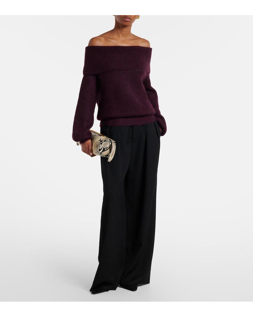 Jardin Des Orangers Purple Off-Shoulder Cashmere And Silk Sweater