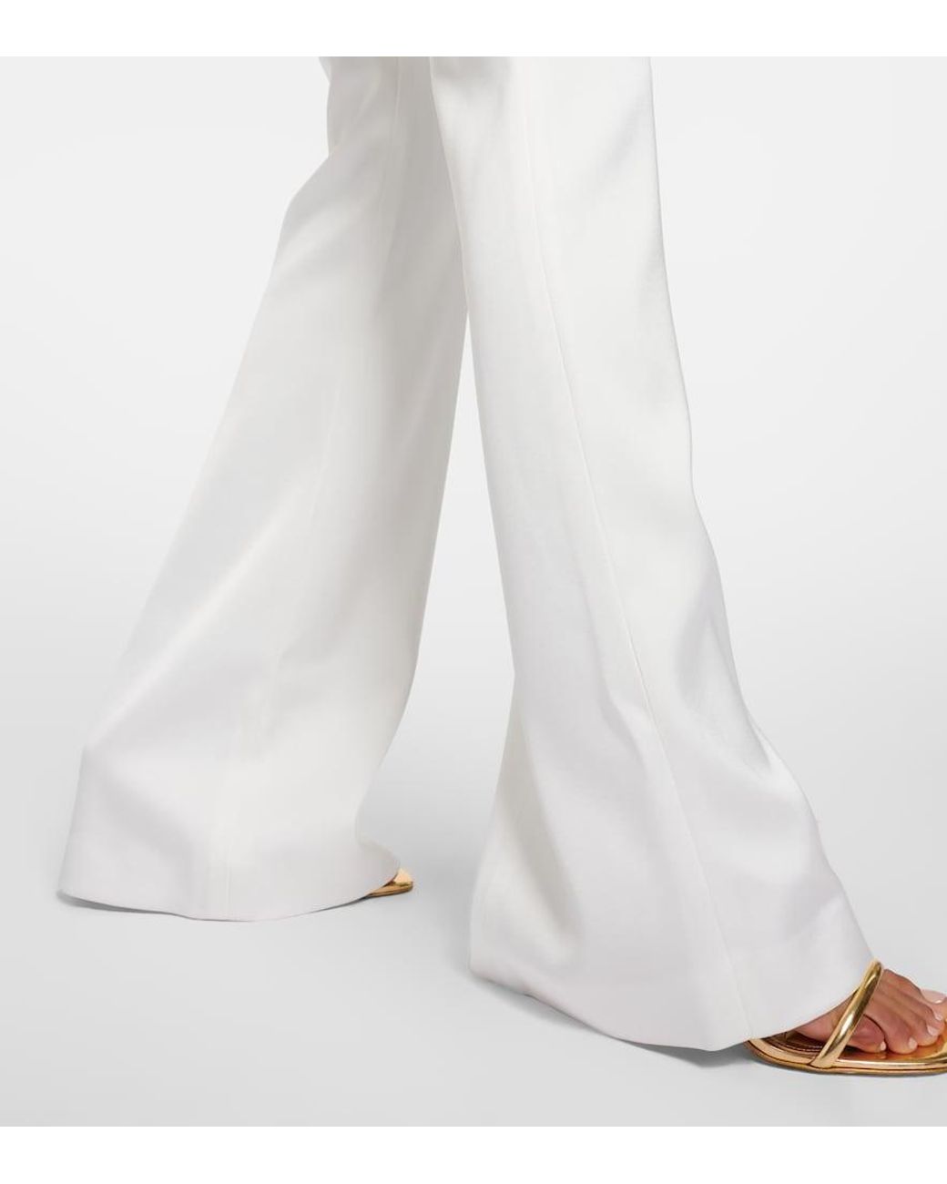 Galvan White Bridal Sculpted Satin Flared Pants