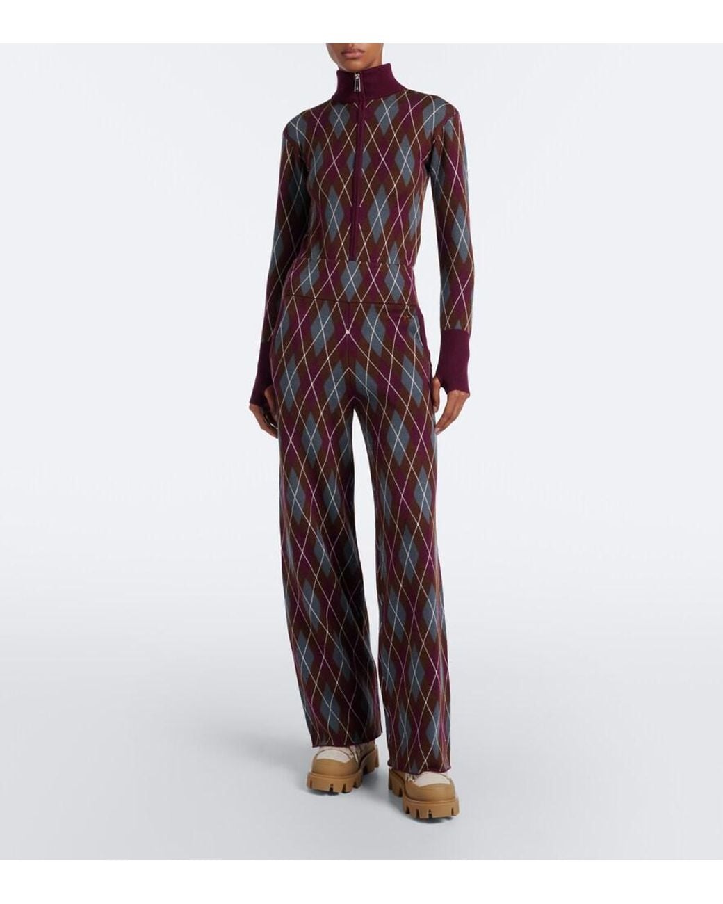 Perfect Moment Red Argyle Wool Bodysuit
